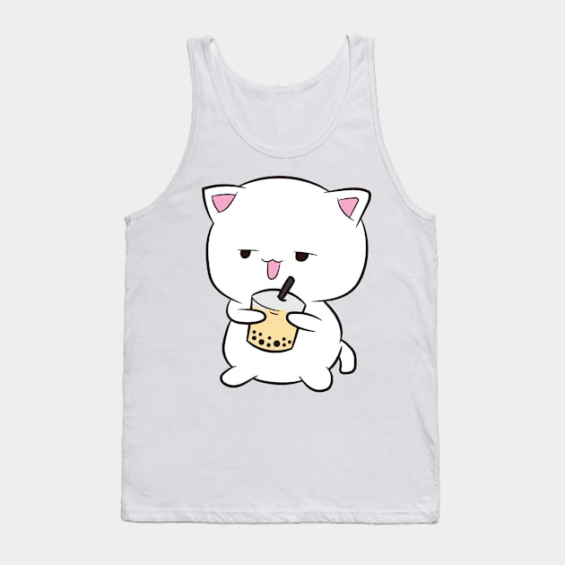 Boba Cat With Boba Tea Cat Drinking Bubble Tea Japanese Cat Tank Top by EQDesigns